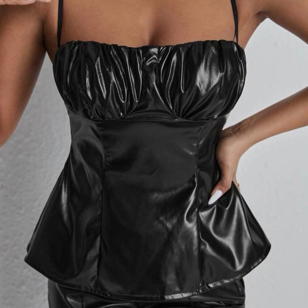 PU Leather Cami Peplum top Size L